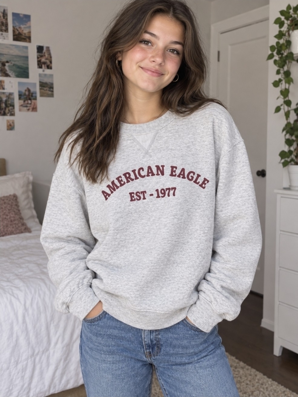 American Eagle Outfitters Gray Crewneck Sweatshirt With Logo 1977 Sz XS Womans